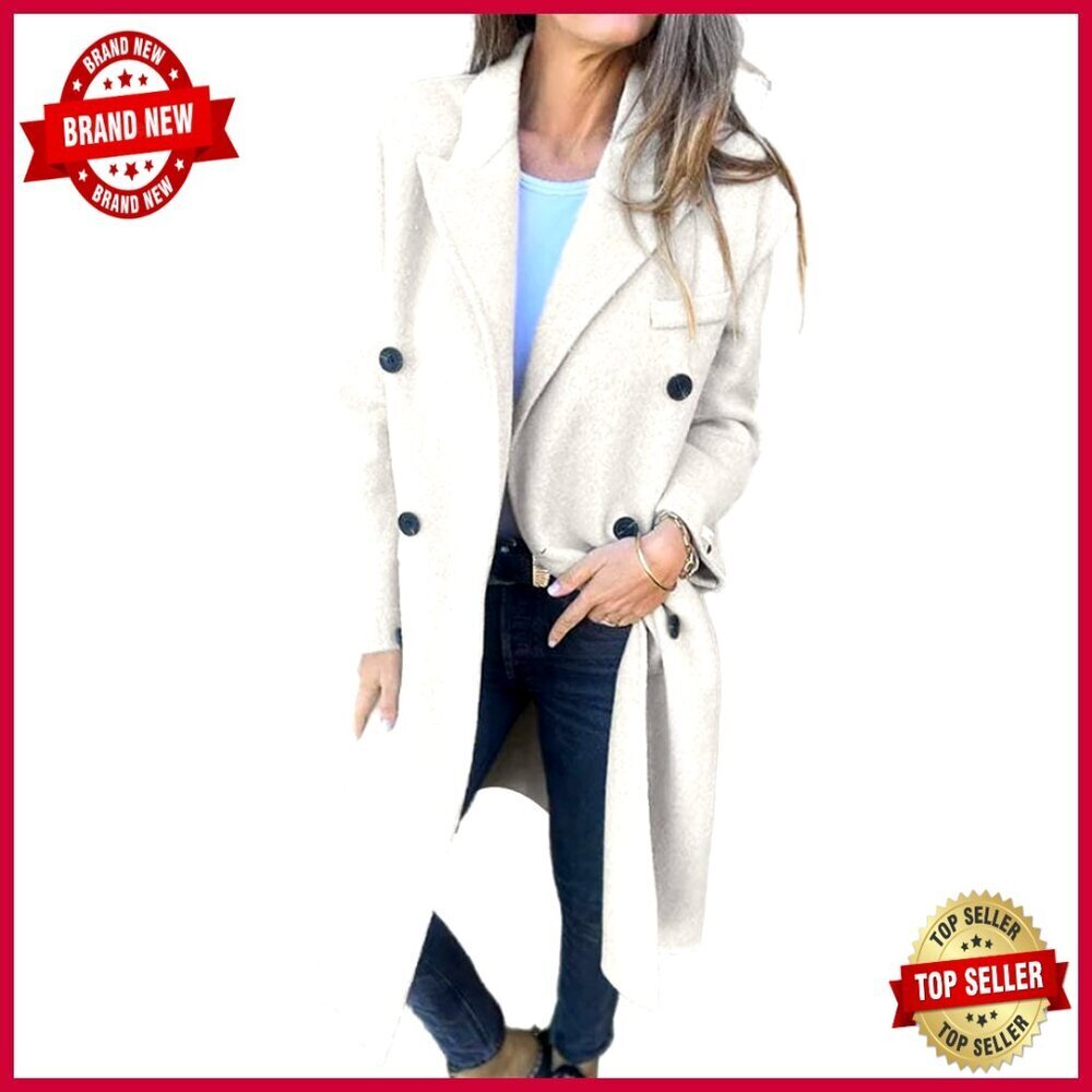 Long Wool Pea Coat Double Breasted Trench Fitted Overcoat Winter